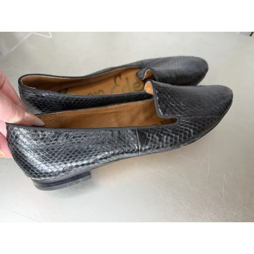 Sam Edelman Leather Black Snakeskin Loafers Slip On Lightweight Size 7.5